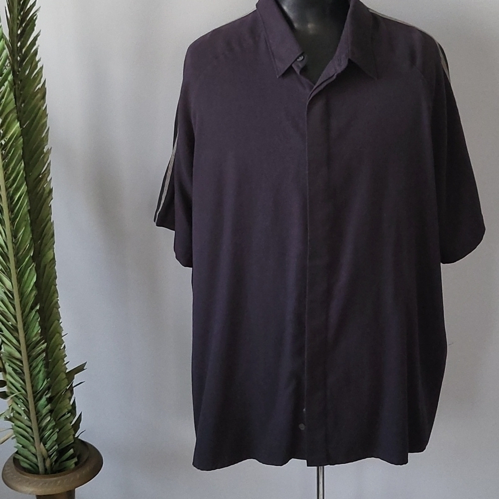 croft & barrow black short sleeve bowling shirt with shoulder trim